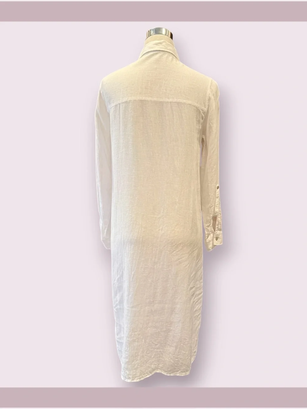 Tahari White Linen Button Down Long Shirt Dress - Picture 4 of 6